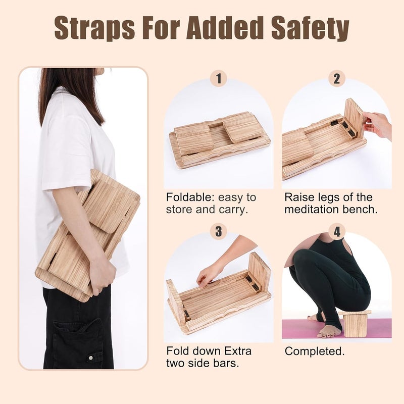 Elfzone Meditation Bench - Yoga Bench,Wooden Zen Meditation Stool Kneeling Bench for Mindfulness Practice Tea Ceremony and Relaxation Ergonomic Design for Comfort and Support Household (Light Wood) - Image 3